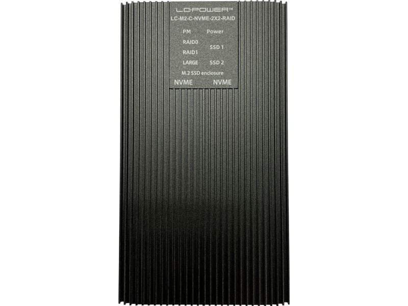 LC-Power Externes Gehäuse LC-M2-C-NVME-2X2-RAID M.2/U.2 SSD Hochwertiges, kompaktes und portables Gehäuse