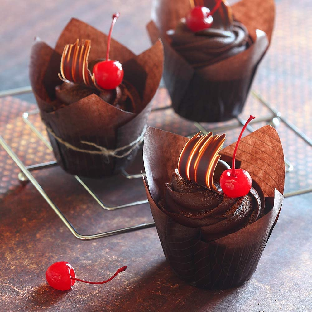 (50er Set) Einweg Papier Cupcake Förmchen Muffin Form Brötchen Backform - Dunkelbraun