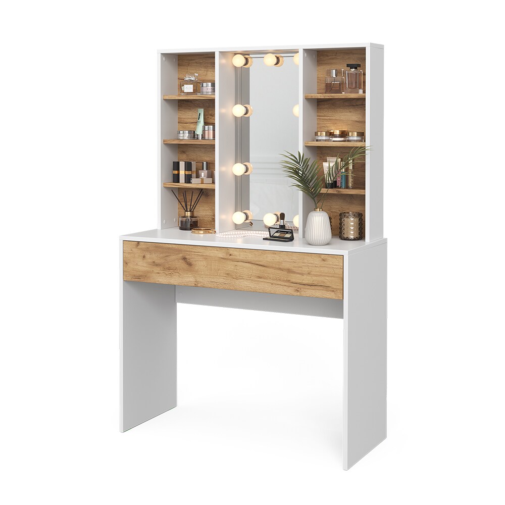 Vicco Schminktisch Alexa 93 x 147 cm Weiß Eiche LED-Lampen Frisiertisch modern