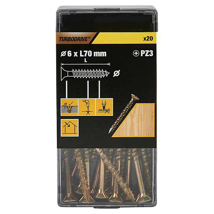 Vis à bois Turbodrive Premium pozidriv zinguée jaune 6x70 mm - 20 pièces