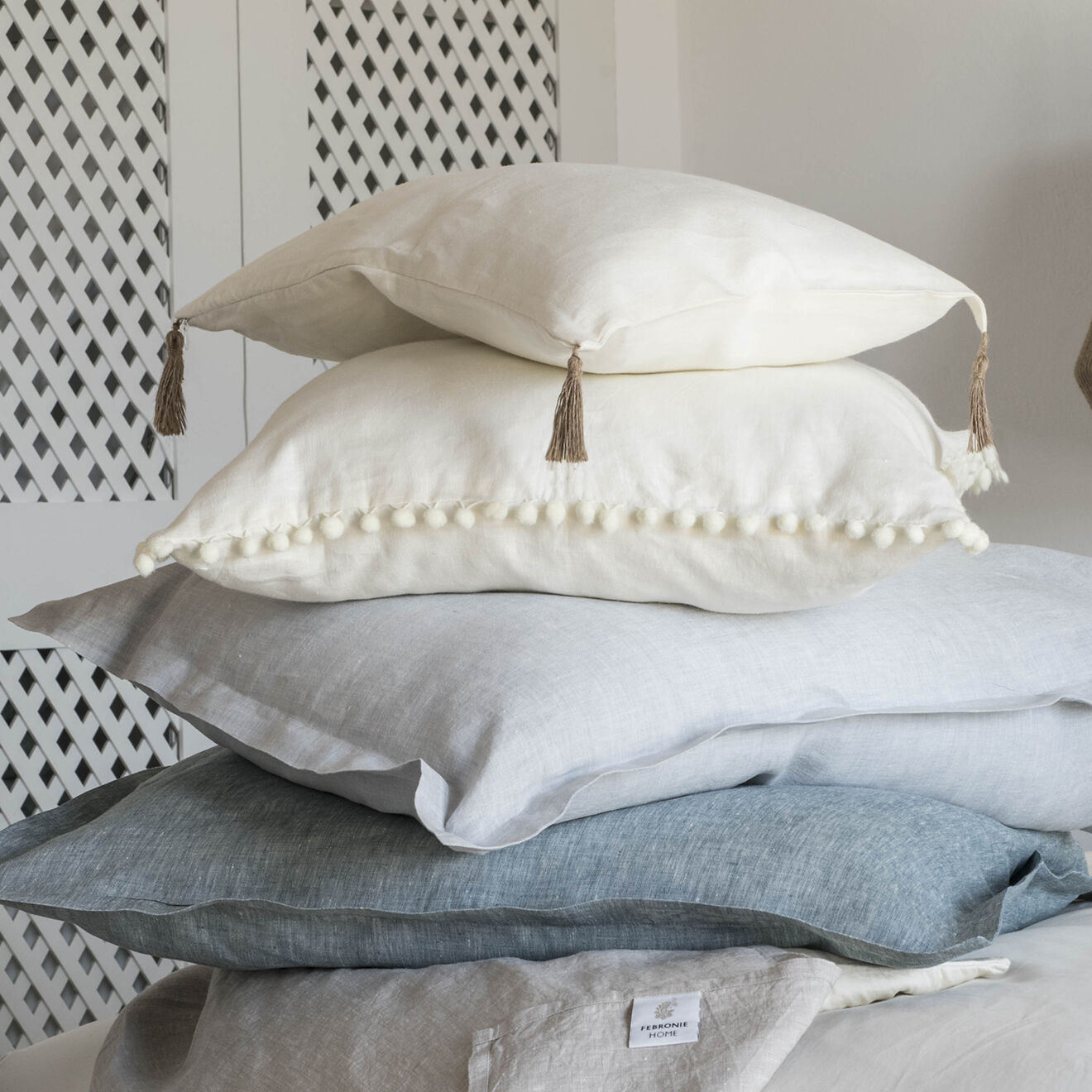 Febronie Home Taie d'oreiller 100% Lin Chambray Toscane vert