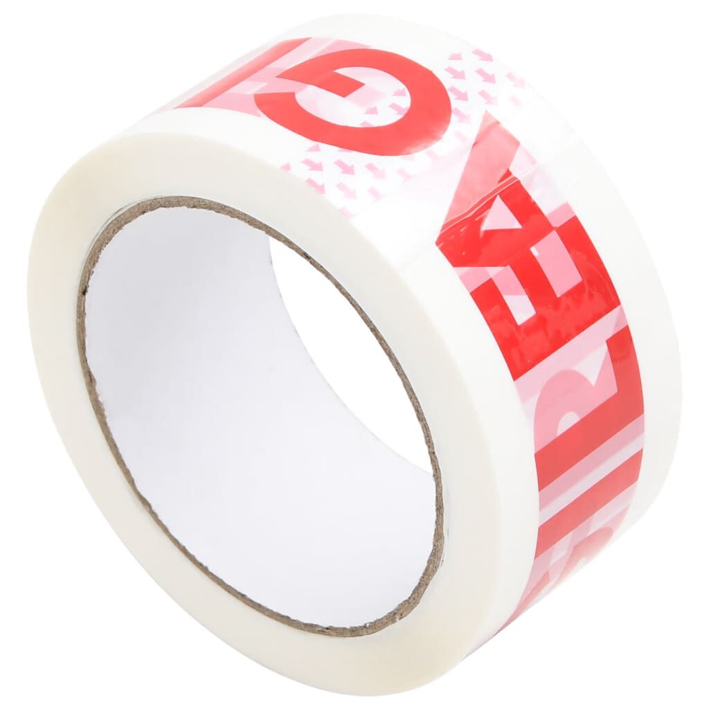 vidaXL Verpakkingstape, 12 rollen, wit met opschrift FRAGILE, 48 mm x 66 m