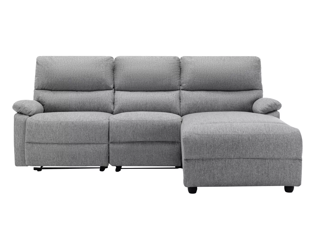 Canapé d'angle droit relax électrique en tissu gris clair LUNANO
