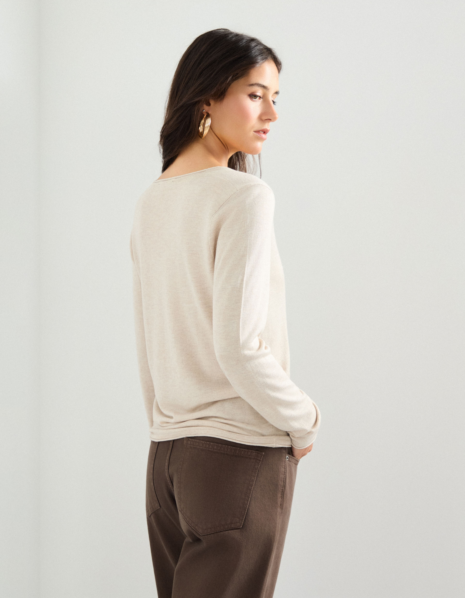 Camisola com Caxemira, Mulher, Bege