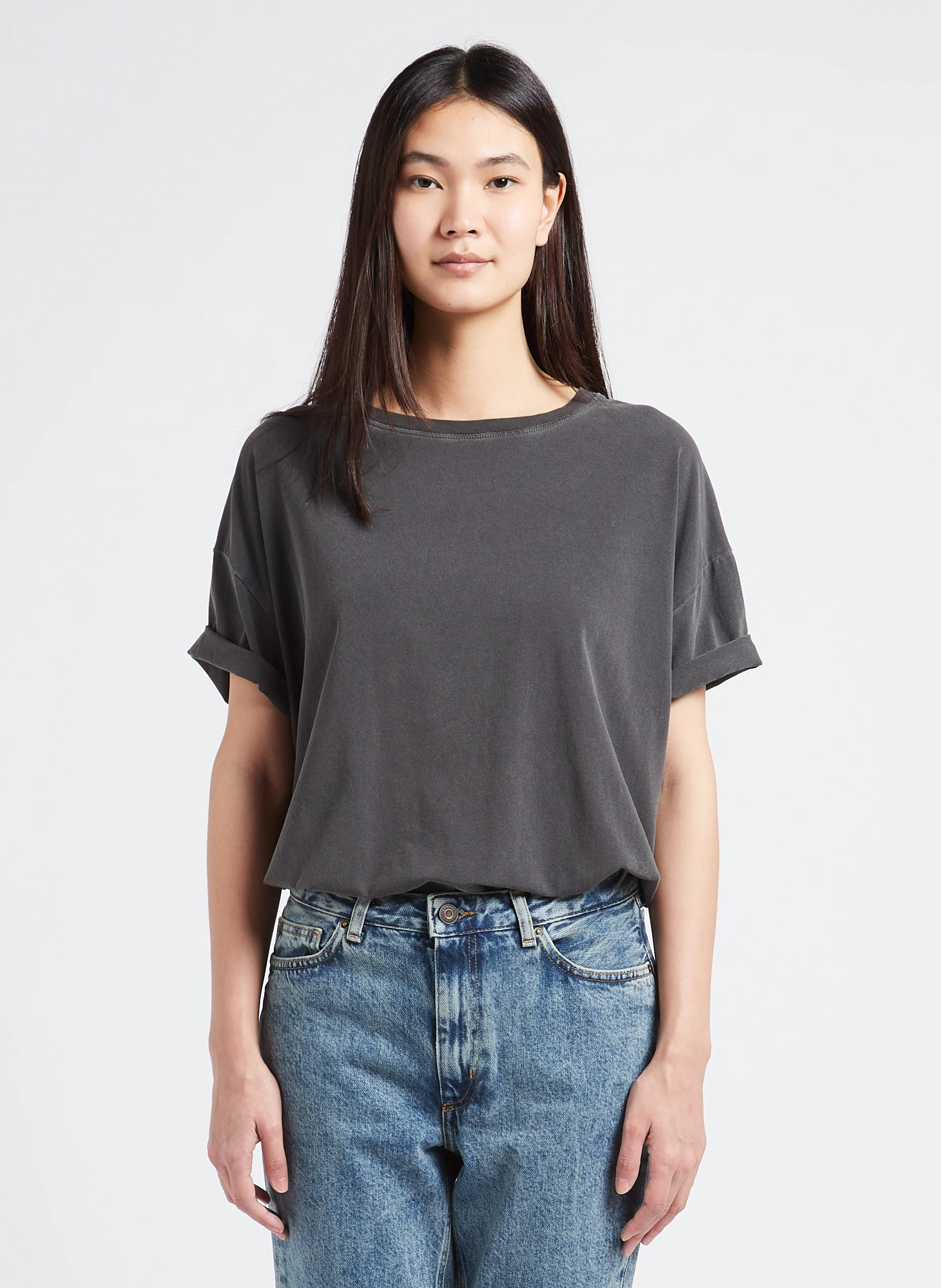 PYMAZ - Tee-shirt oversize col rond en coton mélangé | Gris