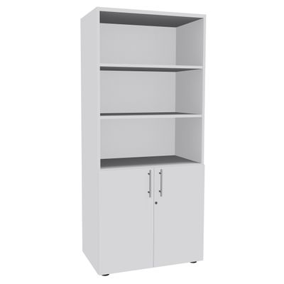 Bibliothèque IDRA/DUAL avec 2 portes basses - L80 x H180 x P47 - Corps blanc - Portes et dessus Blanc perle