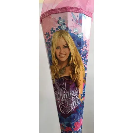 Nestler Schultüte Shining Star mit pinker Borde und pinkem Organza und Stoffblumen, 85 cm, eckig