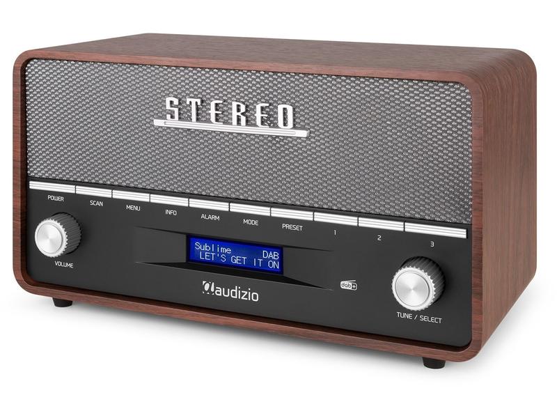 Audizio DAB  Radio Corno Grau Digitalradio im Retro-Design mit Stereo-Lautsprechersystem und Senderspeicherung