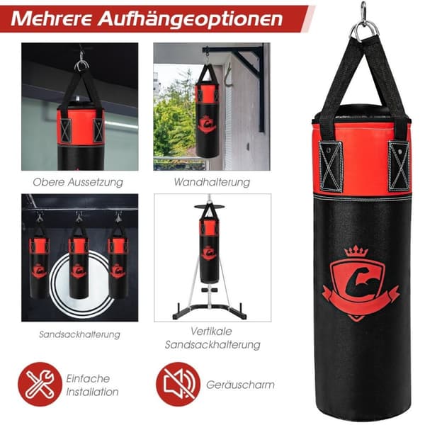 Bokseposesett med 8oz boksehansker Håndstropper Bag Boksepose for barn og voksne Svart + Rød