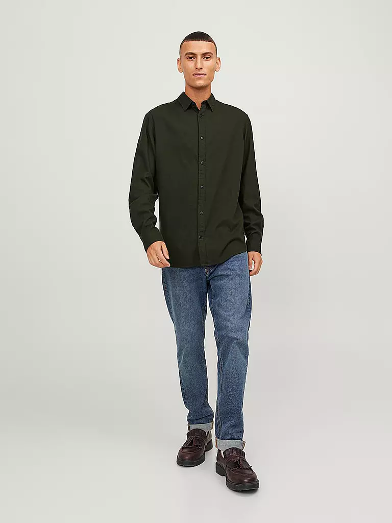 JACK & JONES Hemd Slim Fit JJEGINGHAM  dunkelgrün