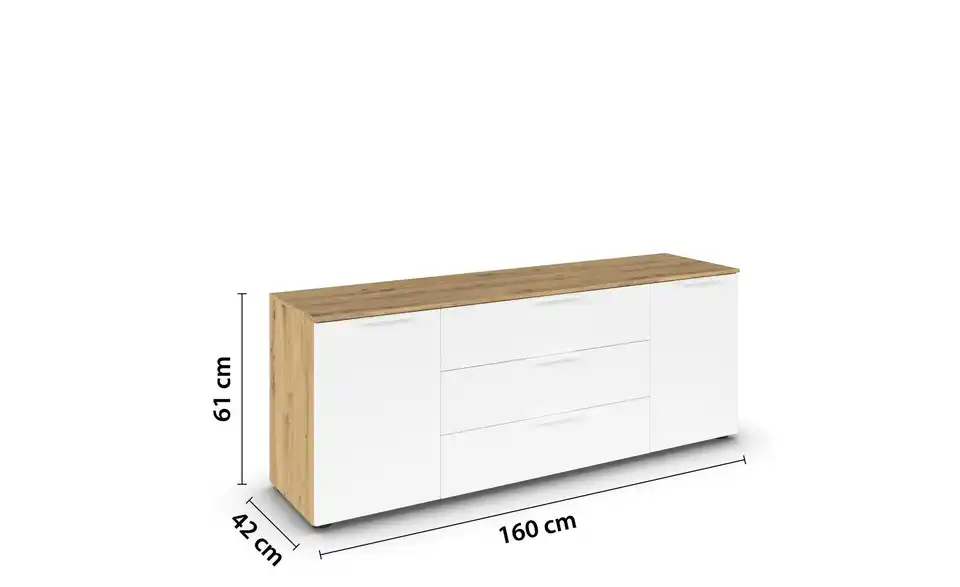 Sideboard Weiß, Eiche Artisan (Nachbildung) Weiß, Eiche Artisan (Nachbildung) Front: Dekor, Oberboden: Dekor Weiß
