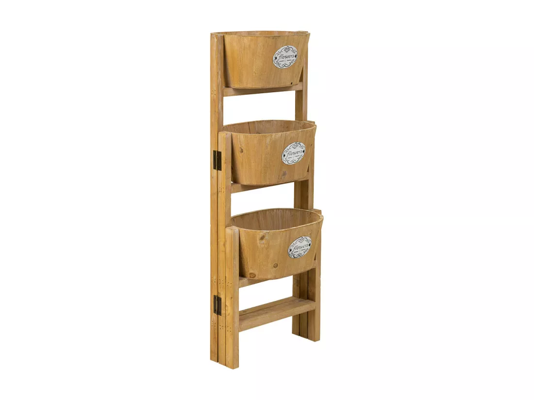 Support avec 3 paniers en bois marron 89x18x79h