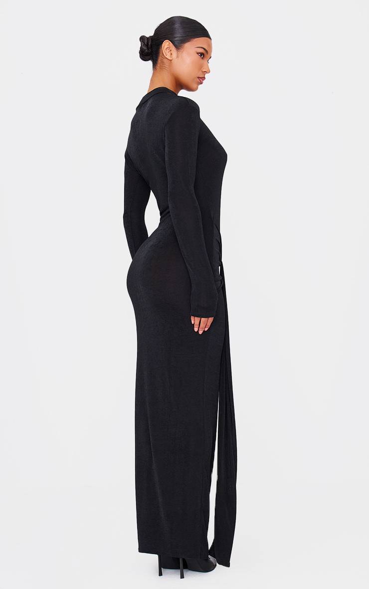 Noir Robe Longue Portefeuille En Acétate Satiné