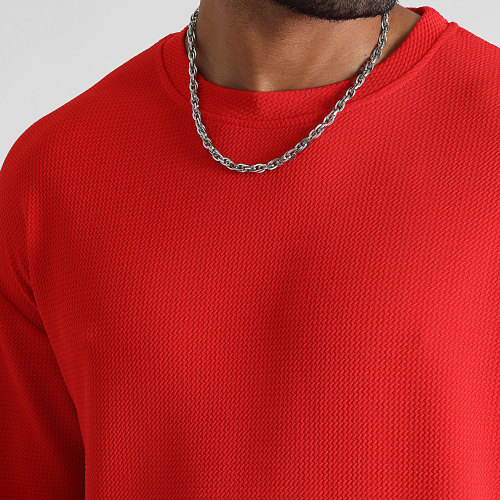 Tee Shirt Texturé Waffle Large 0418 Rouge
