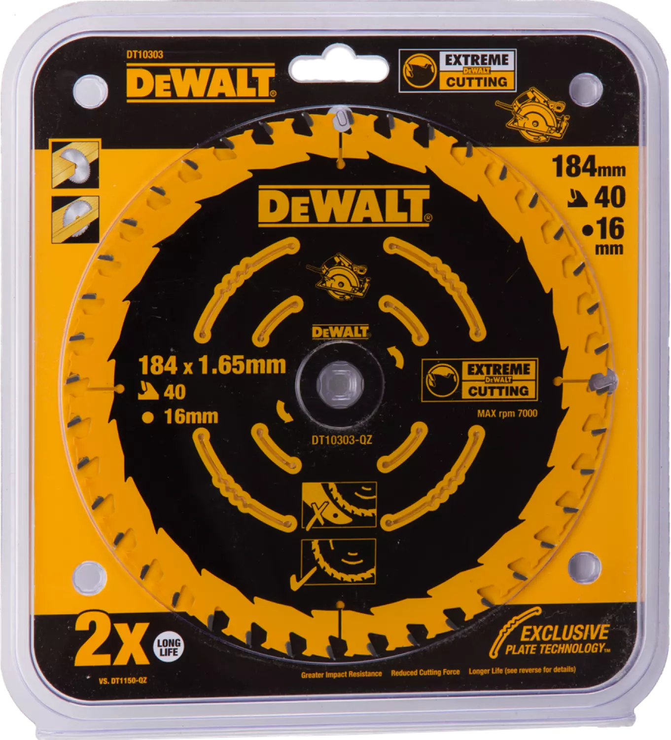 DeWALT DT10303 Extreme Cirkelzaagblad - 184 x 16 x 40T - Hout (Met nagels)