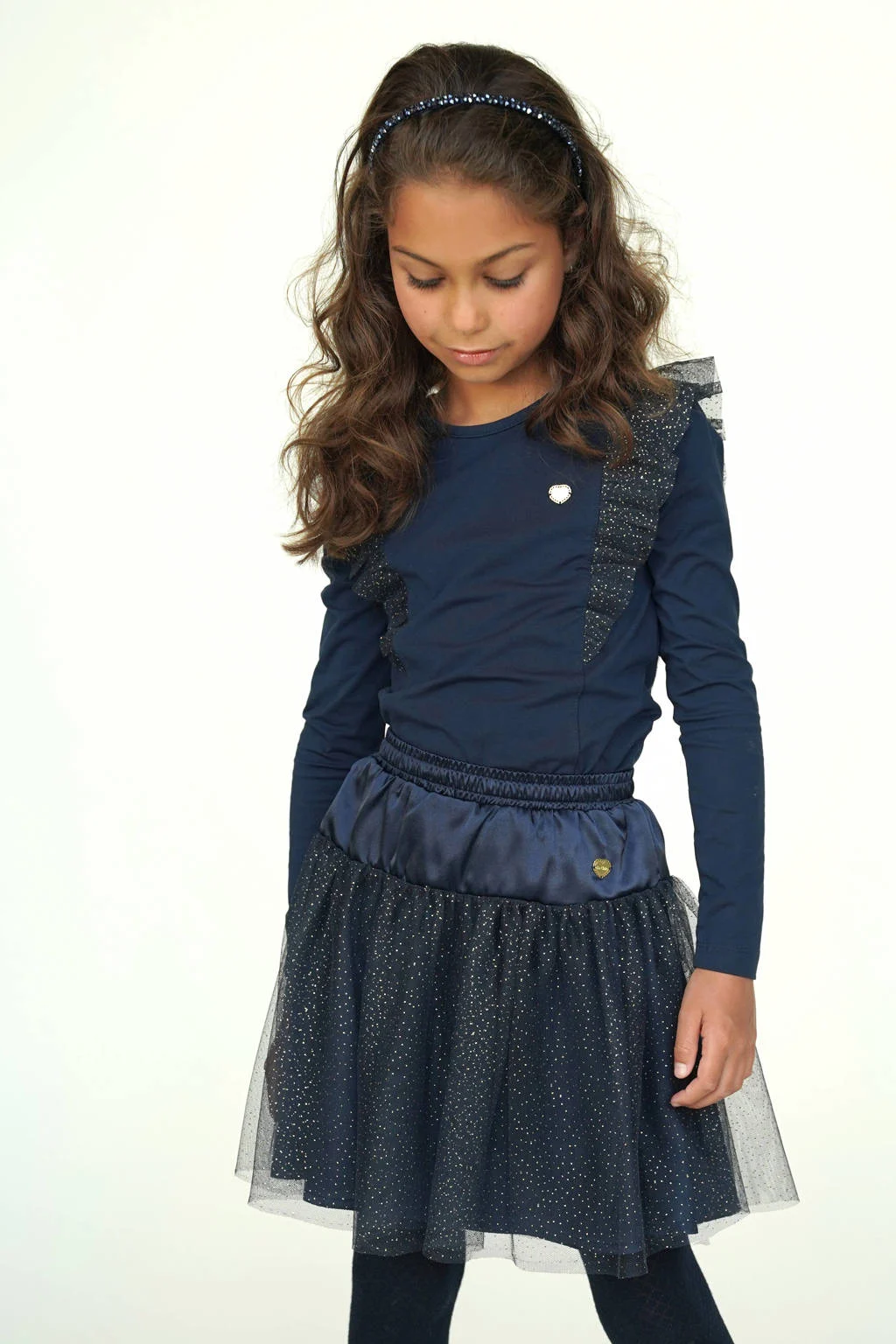 Le Chic midi rok donkerblauw