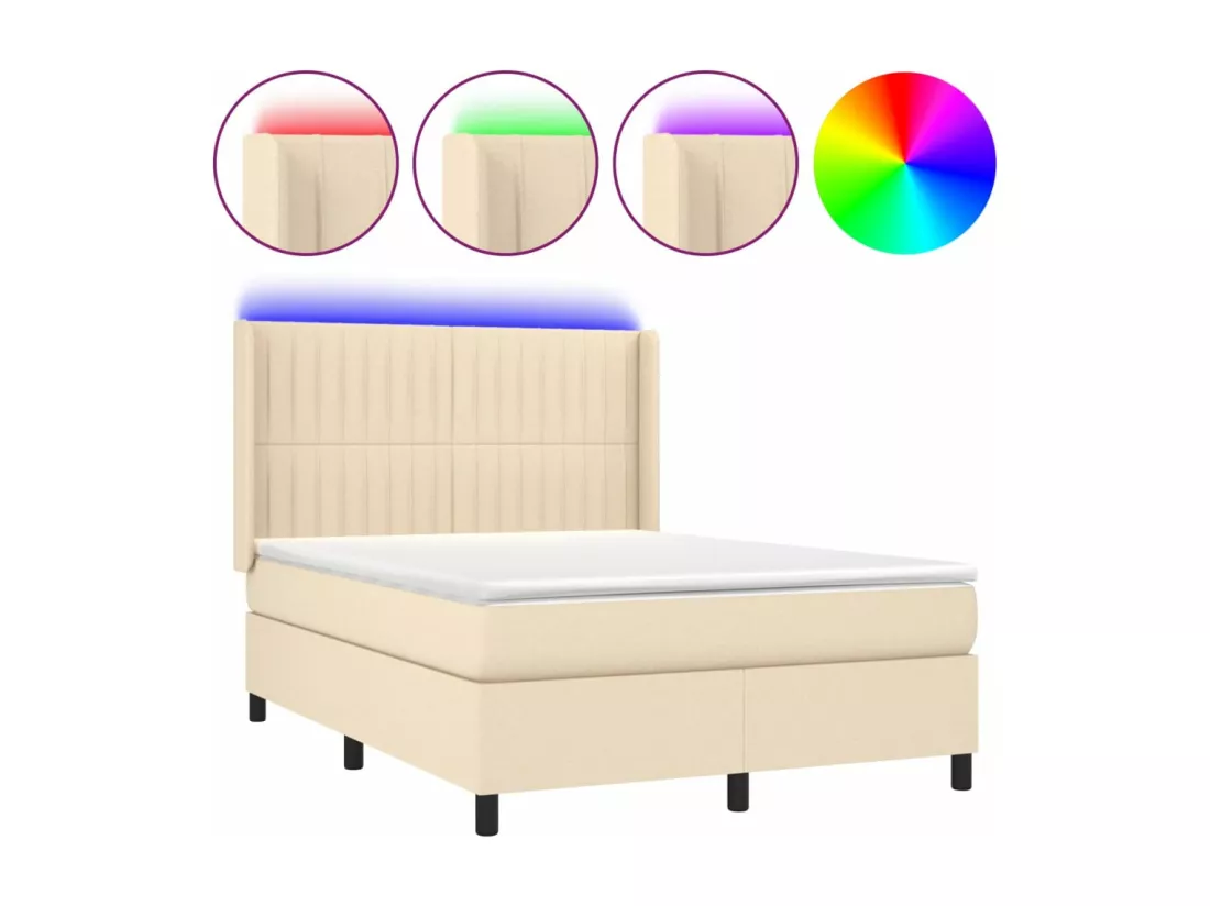 Sommier tapissier avec matelas et LED Crème 140x190 cm Tissu