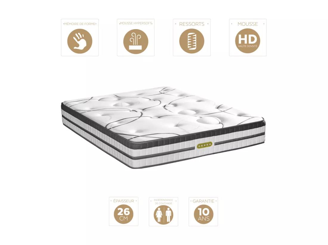 Matelas Concorde Ressorts ensachés Accueil mémoire de forme Ferme - 26cm - 160X200cm