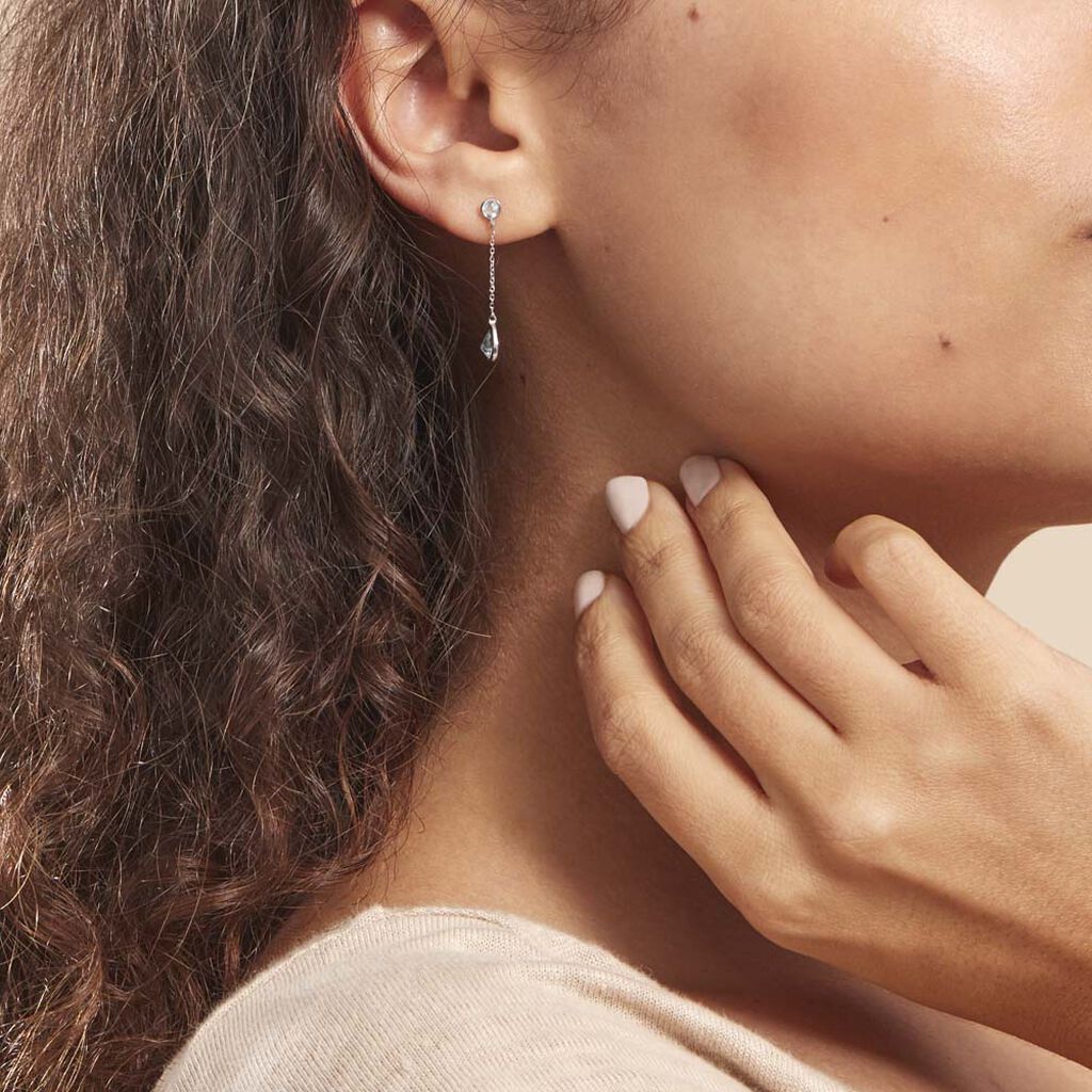 Boucles D'oreilles Pendantes Brenda Or Blanc Topaze