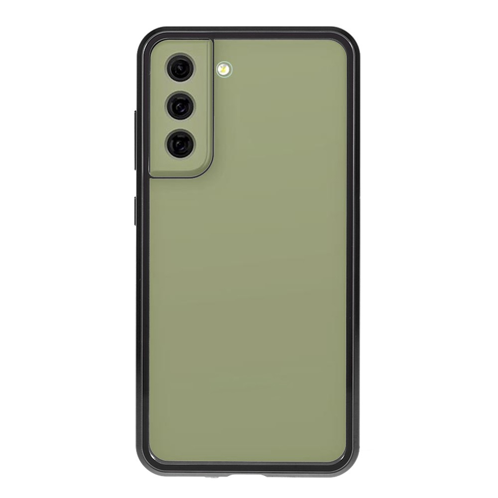 Samsung Galaxy S21 FE 5G Magnetische Alu Schutzhülle mit Panzer Glas Backcover   Displayschutz (Magnet-Technologie) - Schwarz