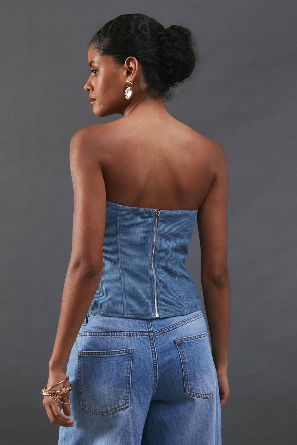 Warehouse Haut Bustier en Velours Côtelé