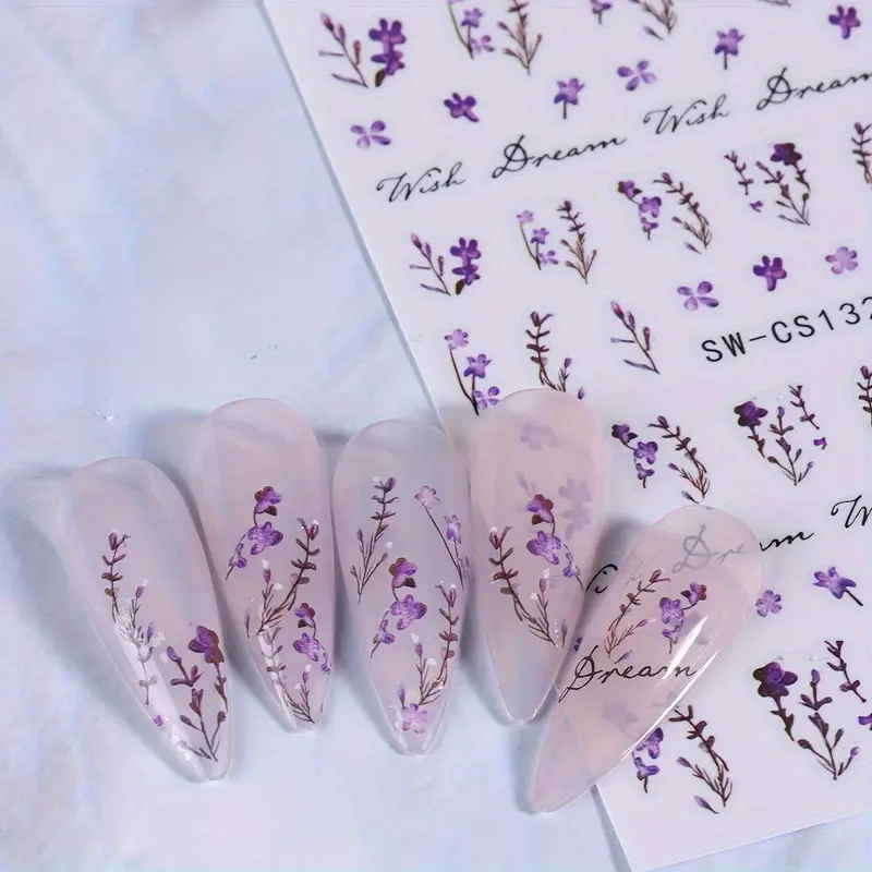 (121-tlg. Set) Nagel Sticker Nail Art Tattoo Selbstklebende Aufkleber Blumen - Lila