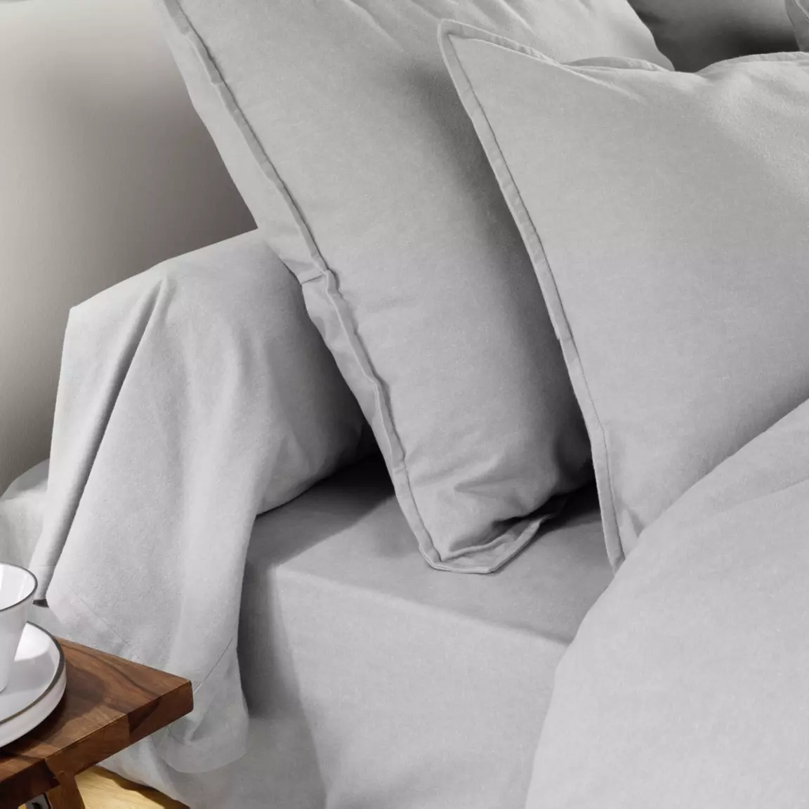 Drap housse flanelle de coton (180 x 200 cm) Théa Gris clair