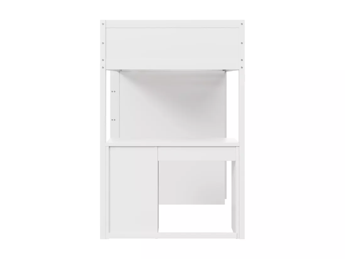 Lit mezzanine 90 x 200 cm avec bureau, étagères de rangement, tiroirs et échelle, bois MDF, blanc