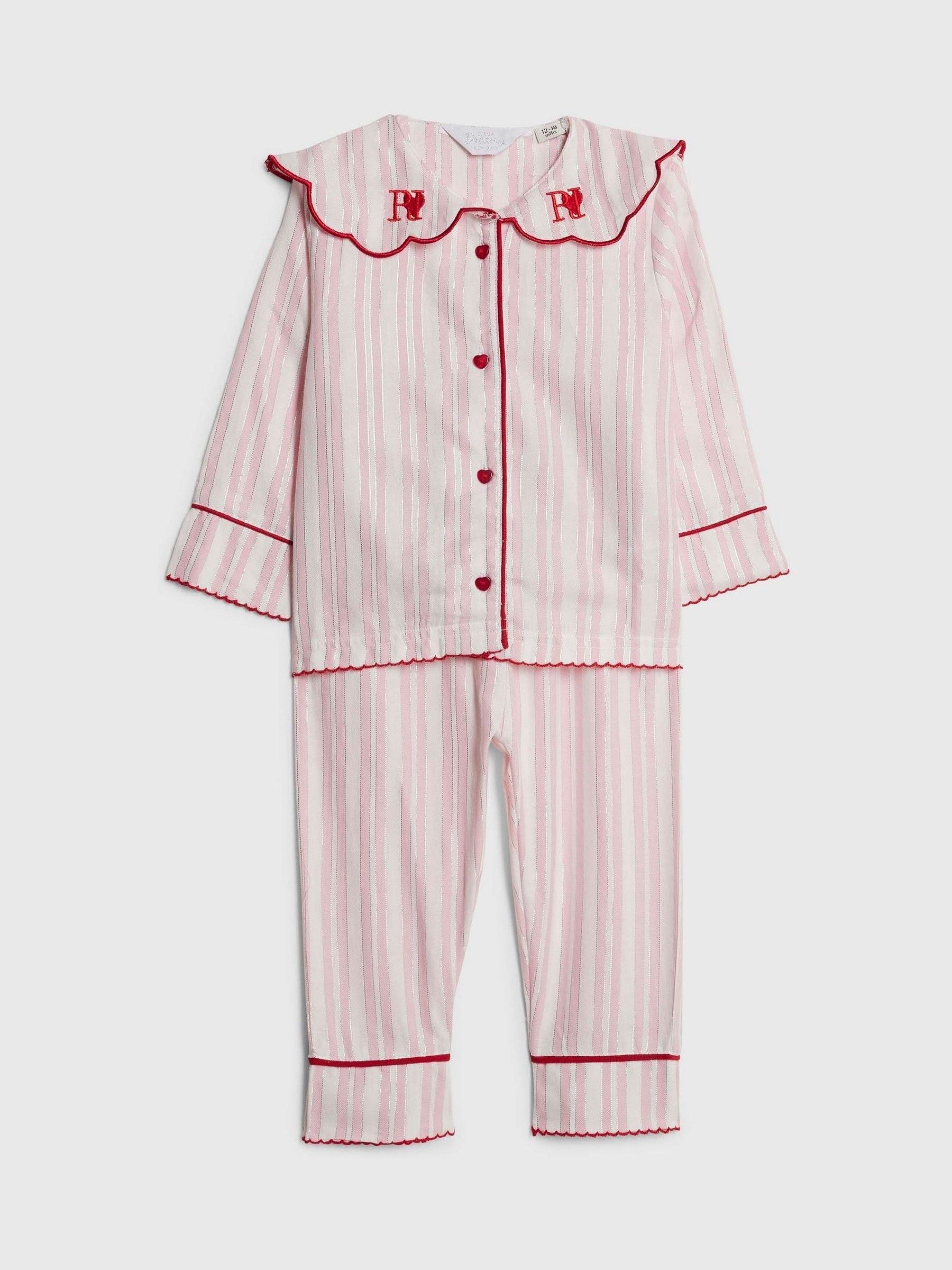 River Island Younger Girls Long Sleeve Stripe Scallop Collar Pyjamas