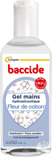 Baccide Gel Mains Hydroalcoolique Fleur De Coton Désinfectant Peaux Sensibles 100ml