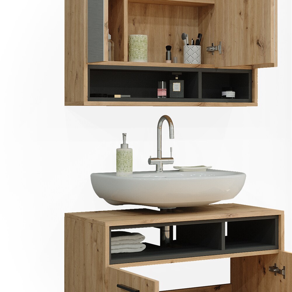 Vicco Badmöbel-Set Badezimmer-Möbel Bad-Schrank Beatrice Eiche Anthrazit modern Badezimmerschrank Waschtischunterschrank Spiegelschrank Schranktür Schrankfach