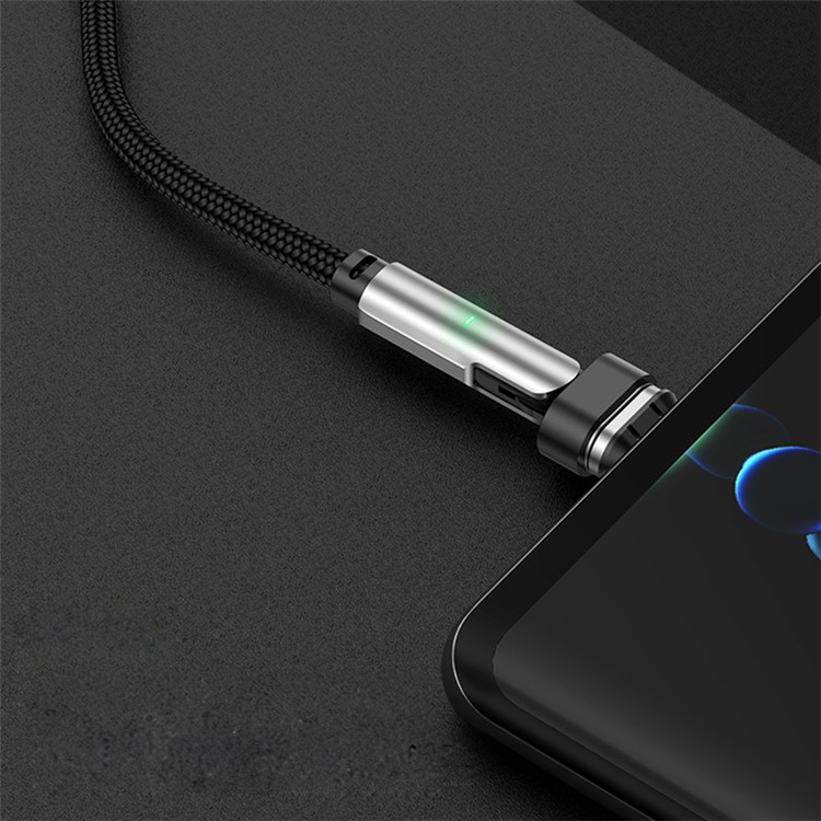 (1m) 100W 2in1 USB C auf USB C / Lightning Ladekabel Magnetisches 180° Nylon Datenkabel mit LED - Schwarz