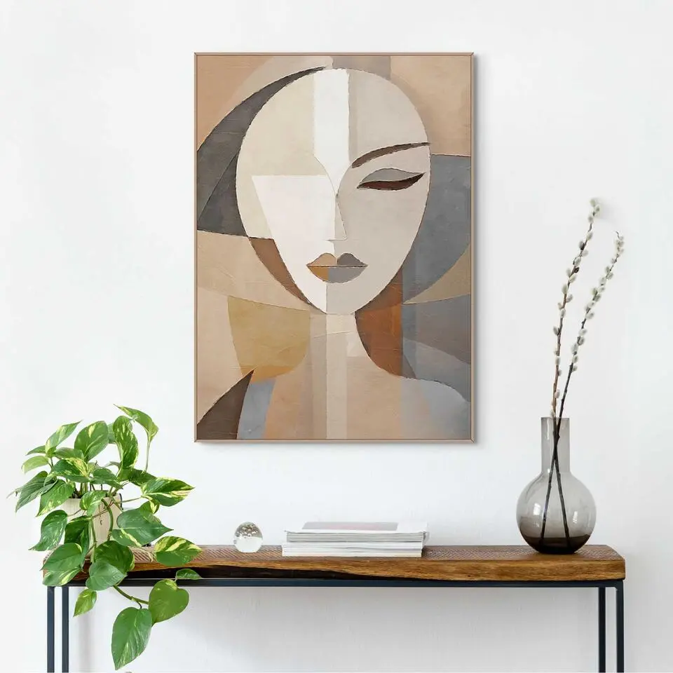 Schilderij Abstracte vrouw - 70x50cm - Bruin
