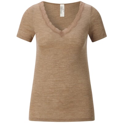 Damen-Kurzarmshirt Wolle-Seide, Camel