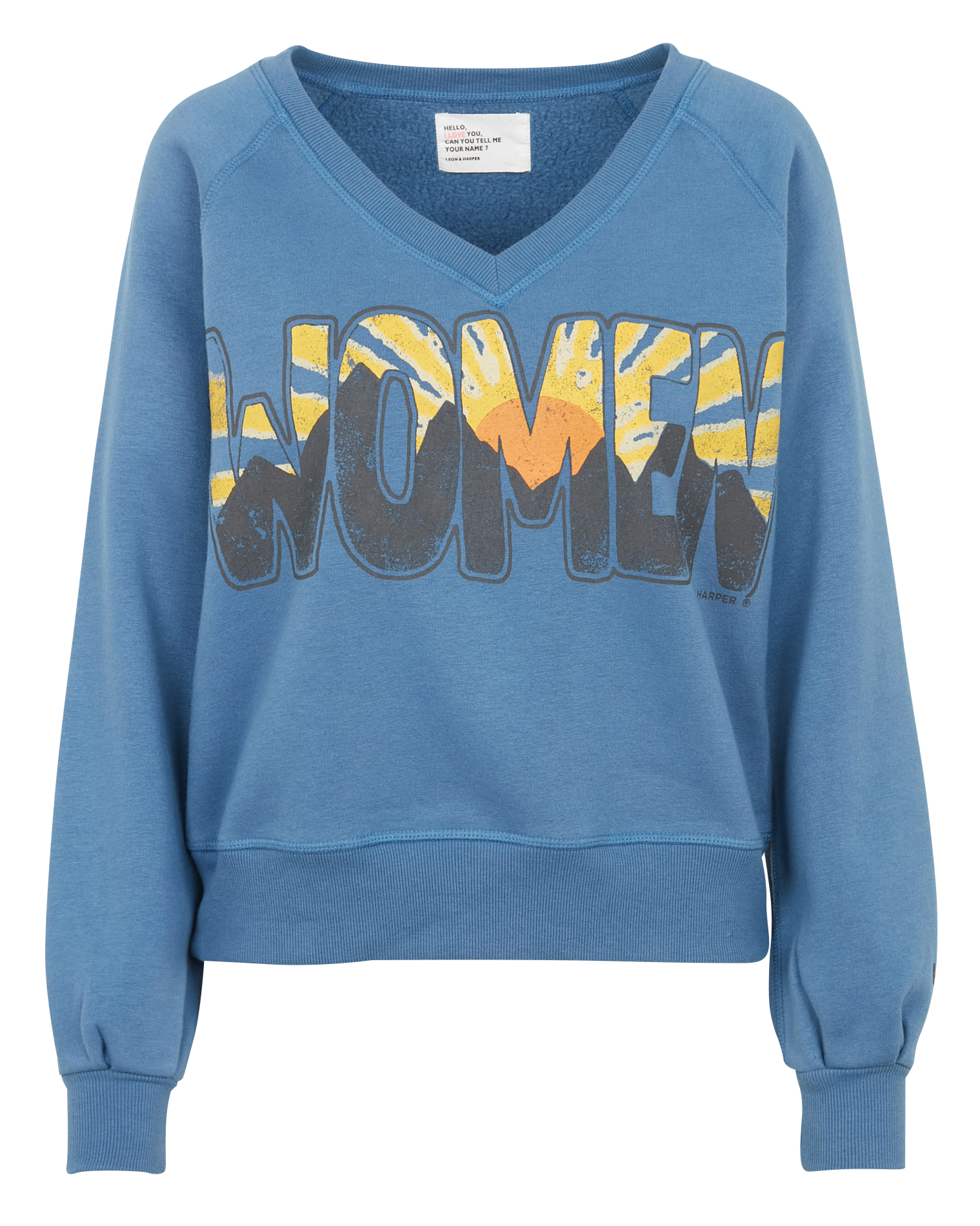 SHIVA - Sweat ample col V sérigraphié en coton mélangé | Bleu