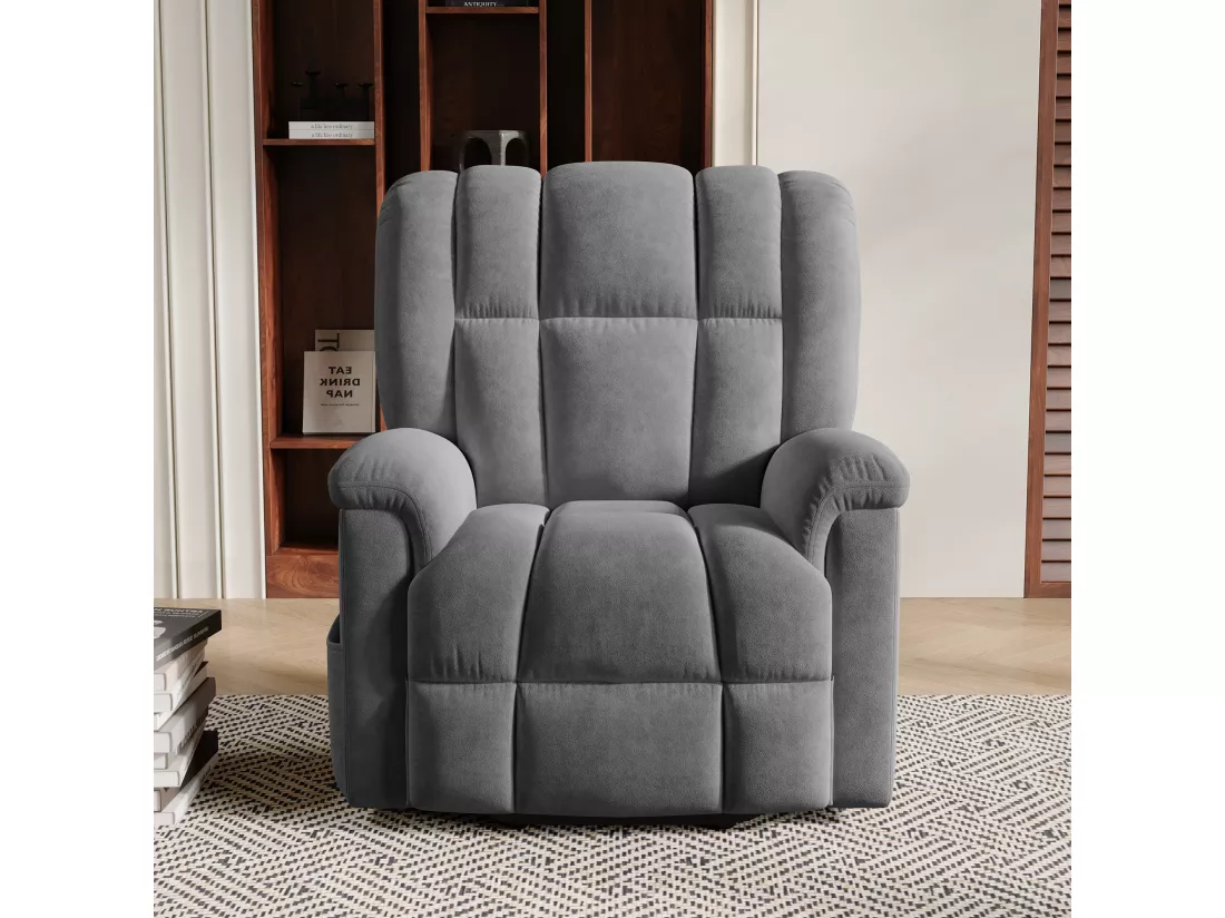Fauteuil de massage électrique, massage lombaire 8 points + chauffage 2 points, port USB + TYPE C, velours, gris