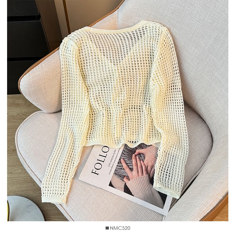 Lemongrass - Opengebreide V-hals lichte cardigan