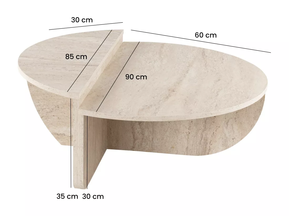 Lot de 2 tables basses - Effet travertin beige - ALOEVA