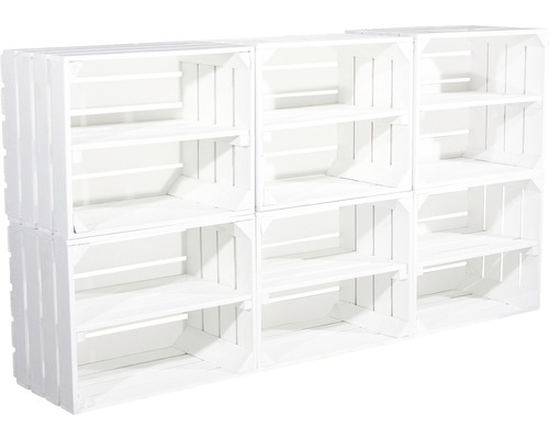 Vintage witte fruitkist met middenplank, 50x40x30 cm, set van 3