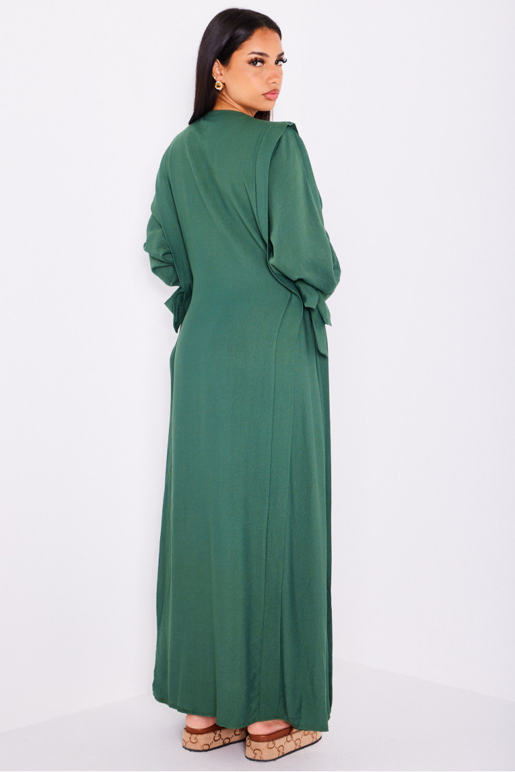 Robe kaki à empiècement noué sur les côtés