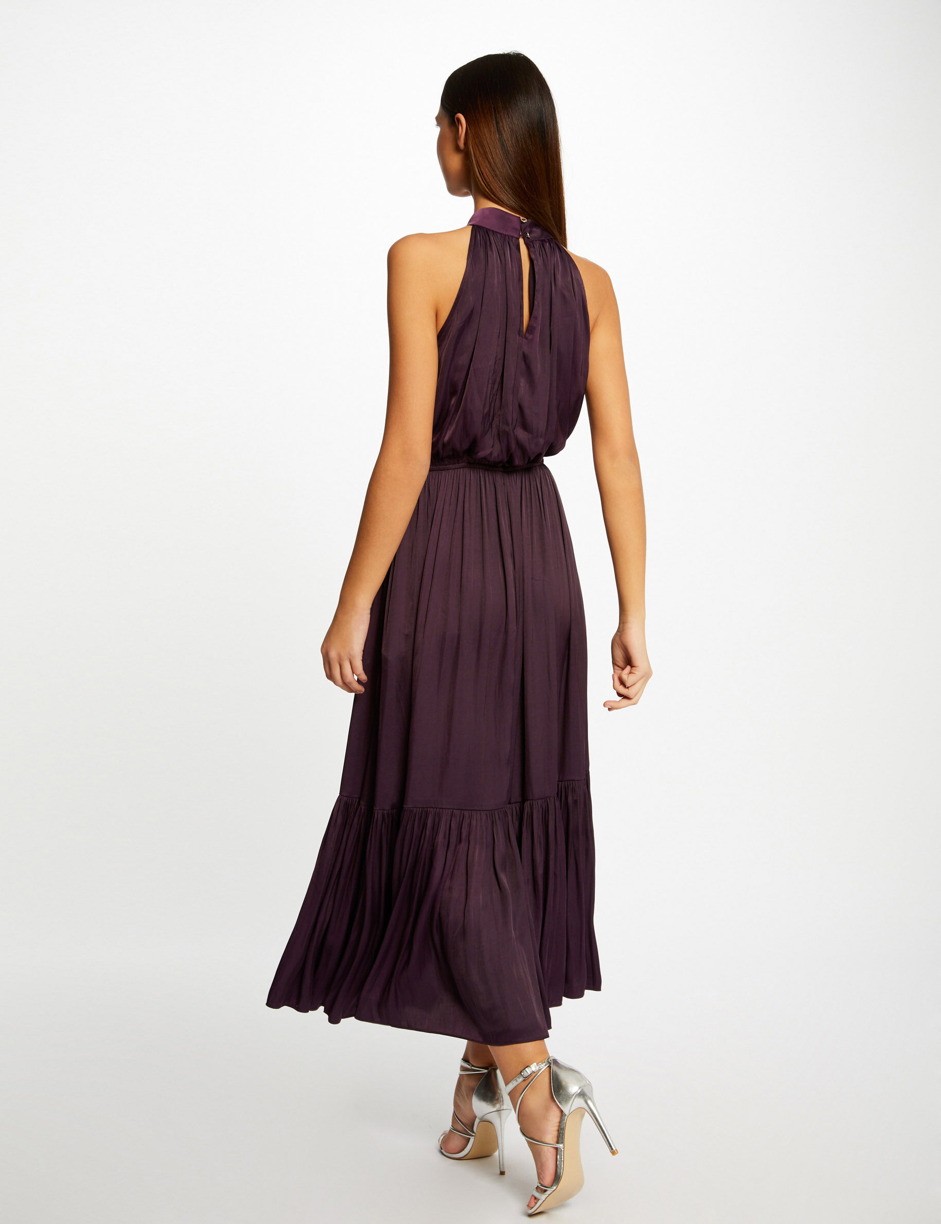Robe longue évasée fluide prune femme - prune