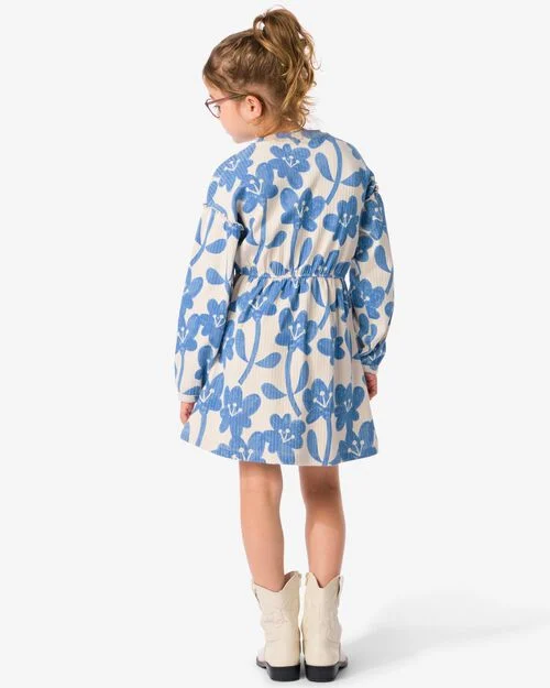 robe enfant côtelée fleurs bleu
