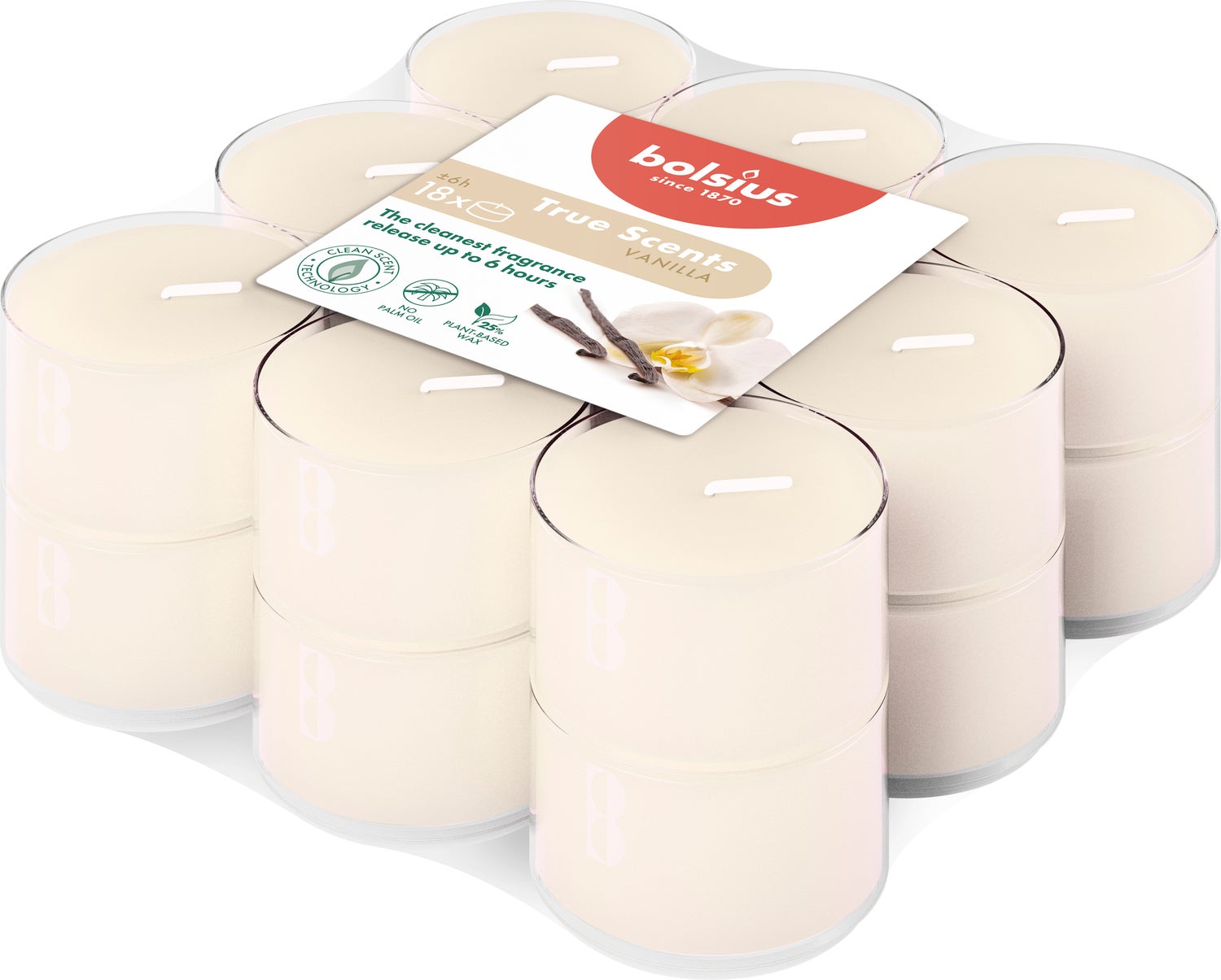 Bolsius geurkaars True Scents Vanille crème 6 uur D 3,5 H 1,8 cm 18 stuks
