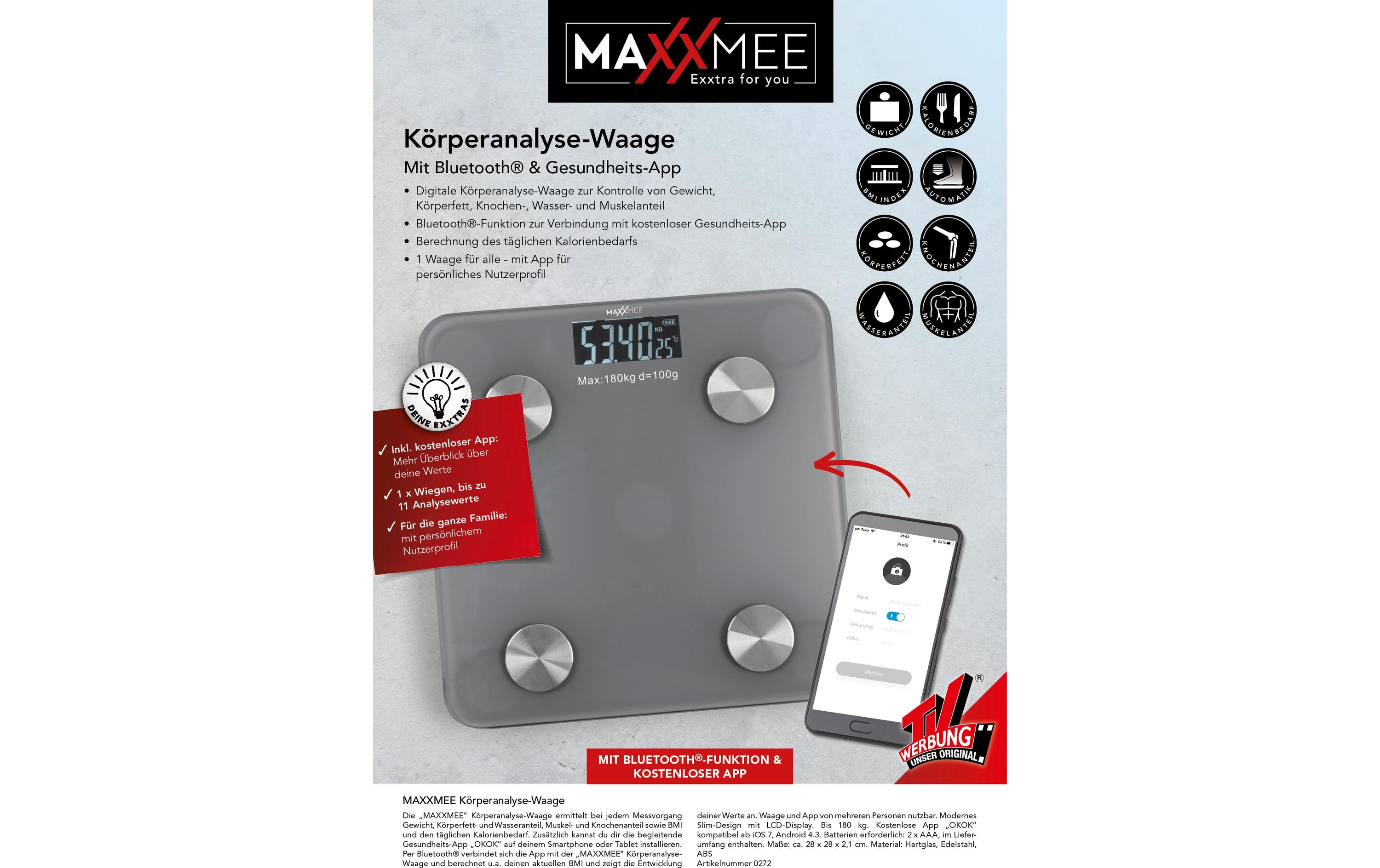 Körperanalysewaage 3 V, GrauAnalysewaage mit Bluetooth