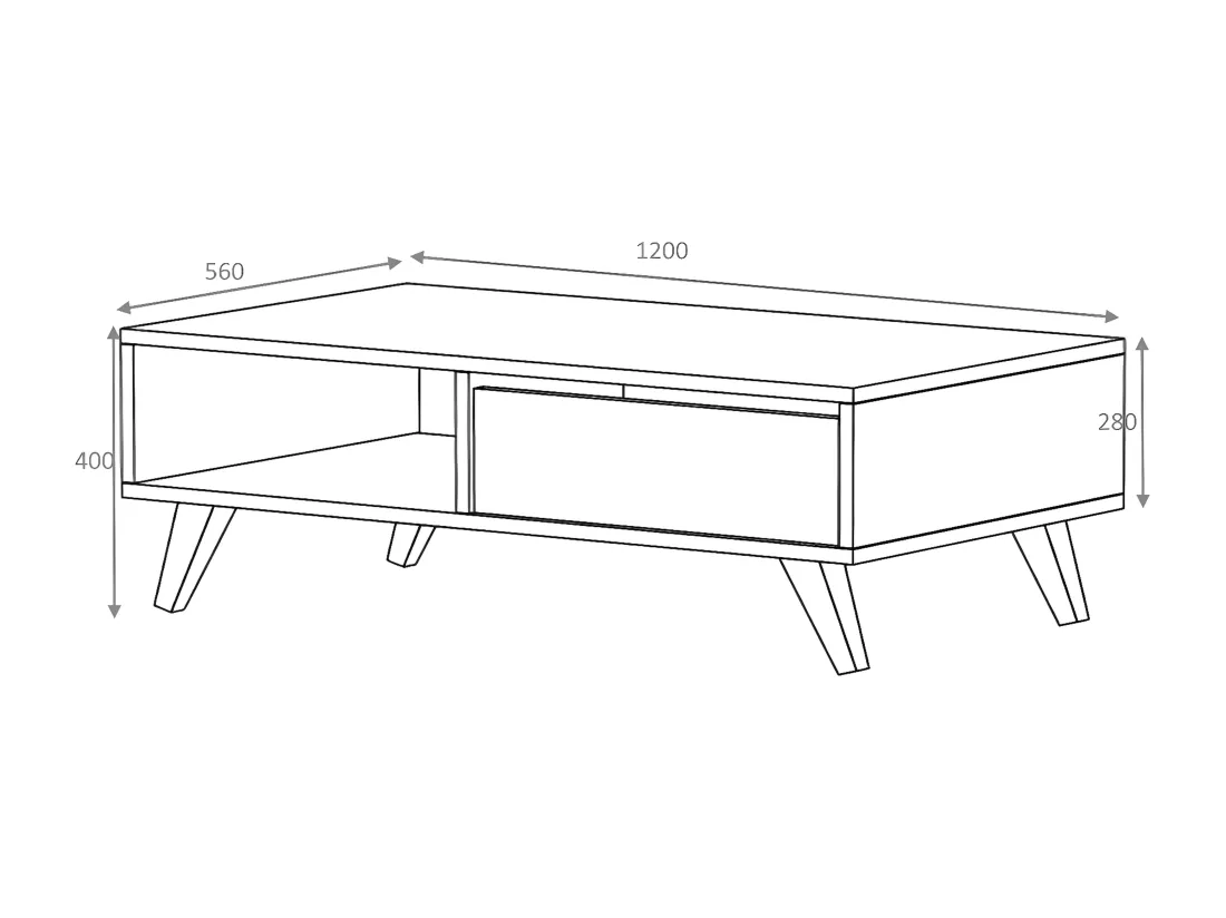 Table basse avec 1 portes et 2 niches - Naturel et blanc - SOLAMIA