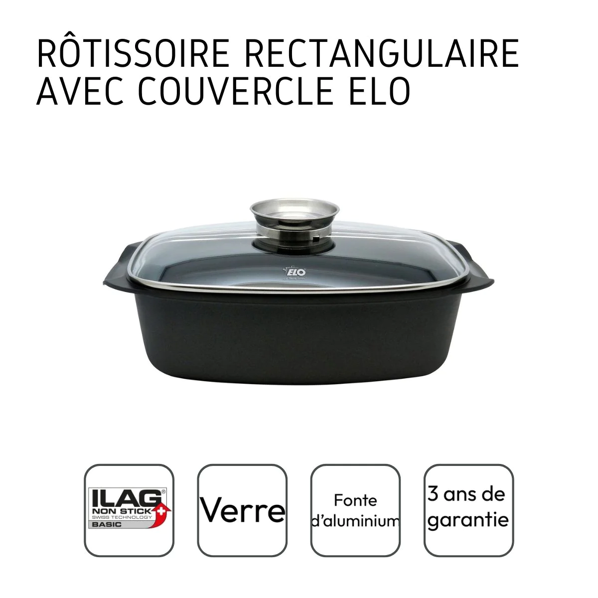 Cocotte rectangulaire avec couvercle 4,6 litres Alucast Elo