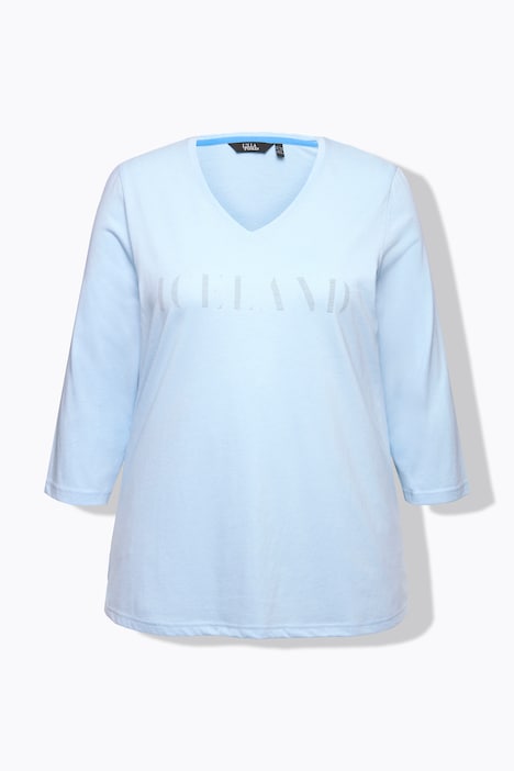 Shirt, Schriftmotiv, Classic, V-Ausschnitt, 3/4-Arm