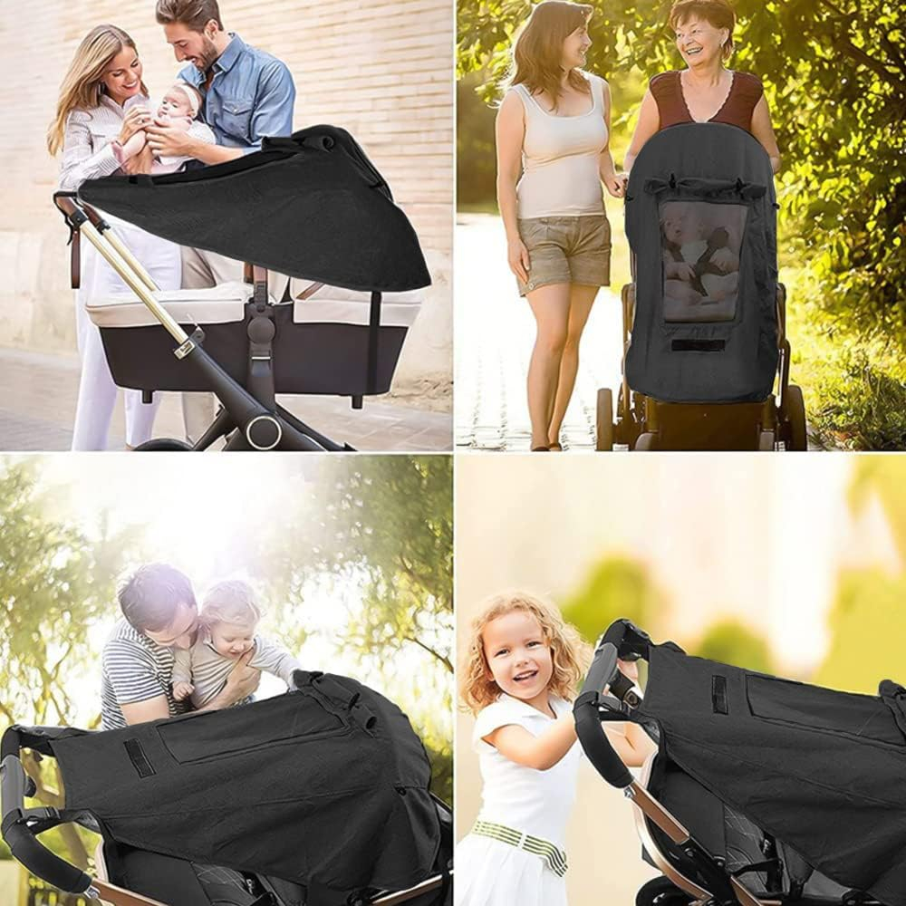(80x60cm) Kinderwagen Sonnensegel Buggy Abdeckung Baby Sonnenschutz Schattensegel mit Sichtfenster - Schwarz