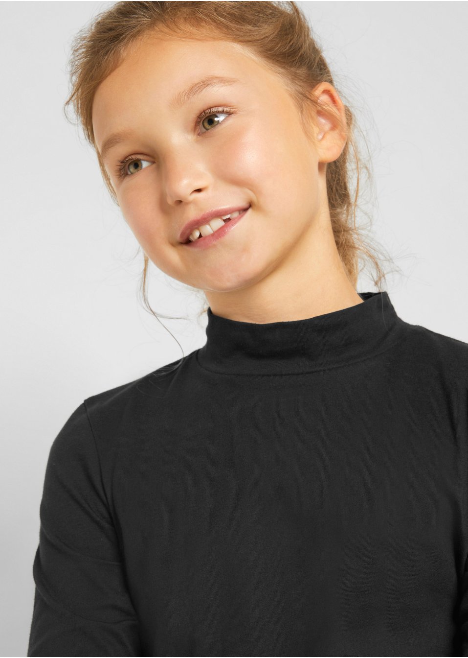 Lot de 2 T-shirts fille à col roulé coton