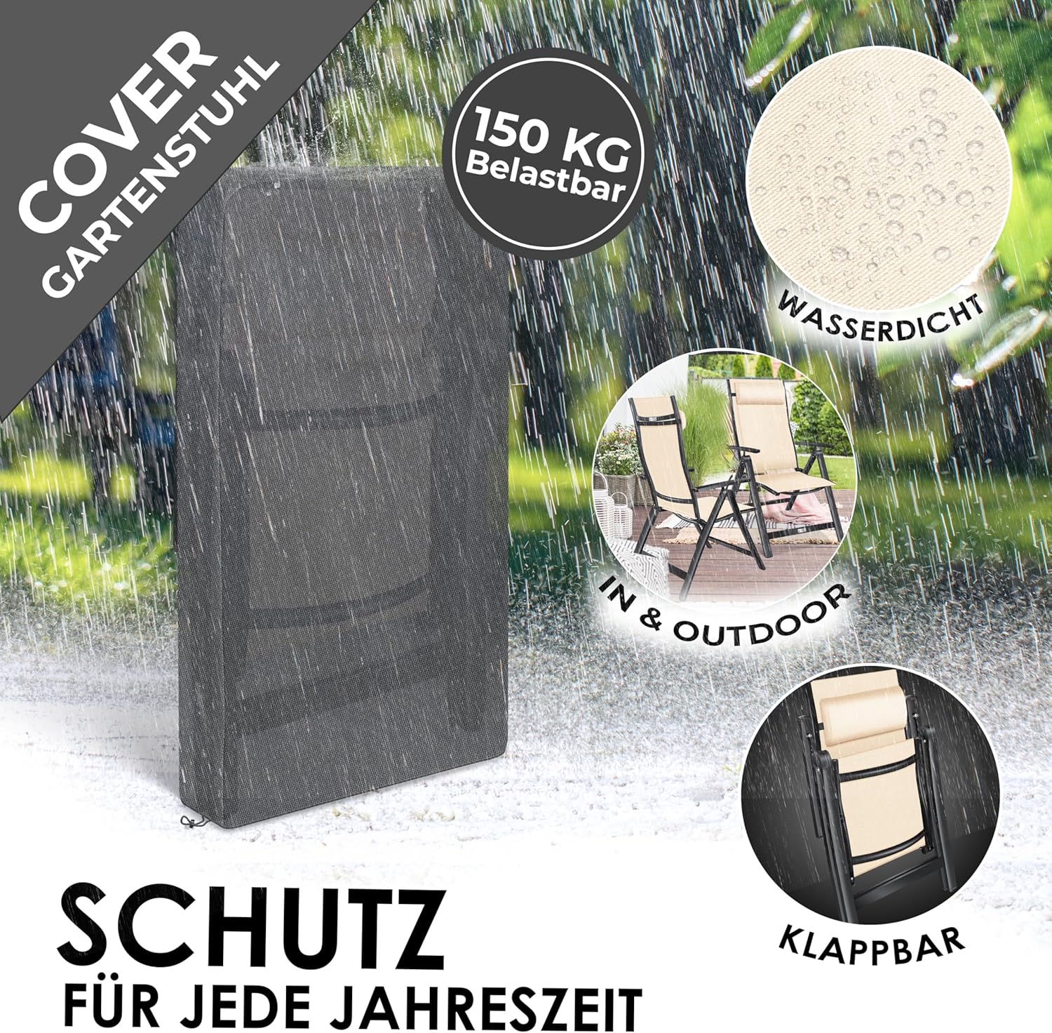 KESSER® Gartenstuhl Hochlehner mit Armlehnen 2er Set Aluminium Klappstuhl mit Kopfkissen & Abdeckung Campingstuhl 7-Fach Verstellbar Rückenlehne Atmungsaktiv Wetterfest Klappbar Anti-Rutsch, Beige